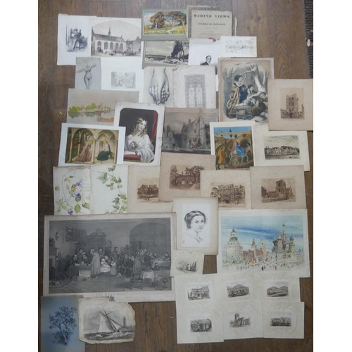 279A - A large quantity of Antiquarian Prints, Etchings, Posters and scraps, etc., circa 18th to early 20th... 