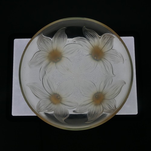 6 - An R. Lalique 'Lys' pattern opalescent glass Bowl, no. 382, raised on four stylised legs, with etche... 