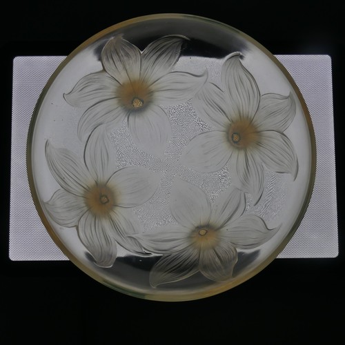 7 - An R. Lalique 'Lys' pattern opalescent glass Bowl, no. 382, raised on four stylised legs, with etche... 