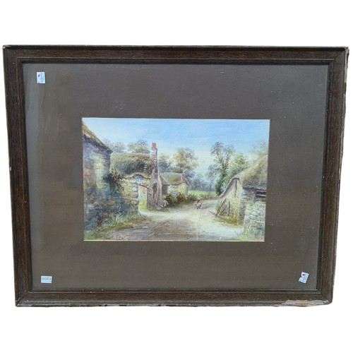 226A - Florence E Pike, watercolour, figures and cottages in a rural landscape, 11in x 16in (28cm x 40.5cm)... 