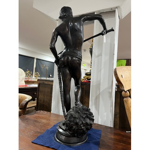 301 - After Antonin Mercie (1845-1916), a large French patinated bronze figure 'David Vainqueur de Goliath... 