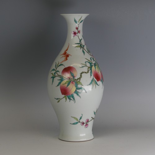 138A - A Chinese famille rose peaches Baluster Vase, well enamelled with peaches and peach blossom, ap... 