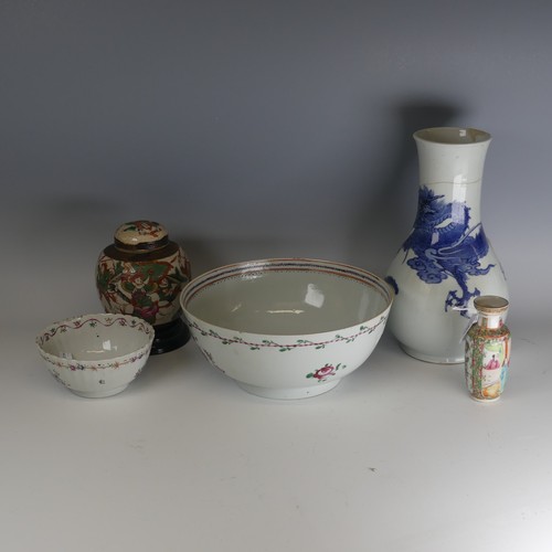 152 - A 19thC Chinese famille rose porcelain Punch Bowl, decorated in colourful enamels to interior and ex... 