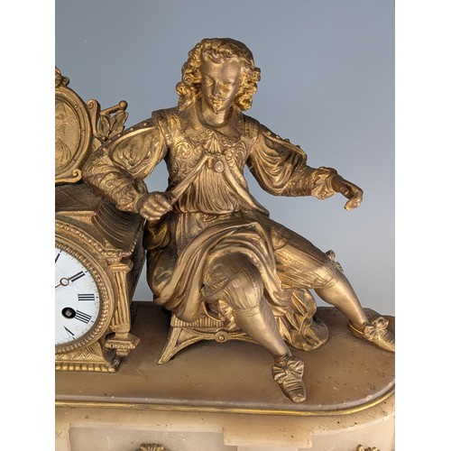 571 - A 19th Century French gilt spelter and onyx mantel Clock, movement stamped 'Japy Freres', 8-day stri... 