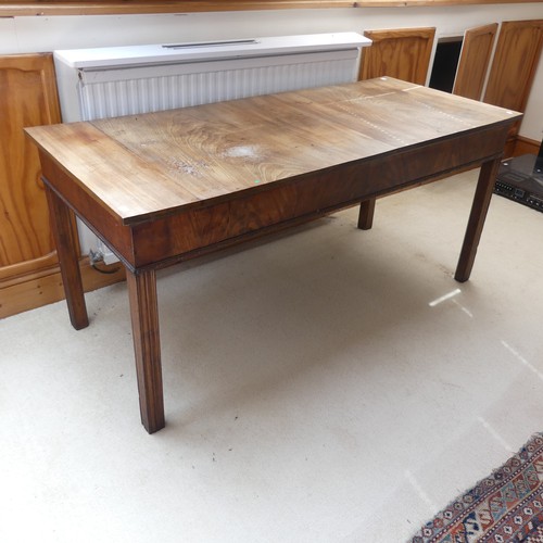 522 - An early 20th century elm writing Table / Desk, rectangular top over beaded edges, raised on square ... 