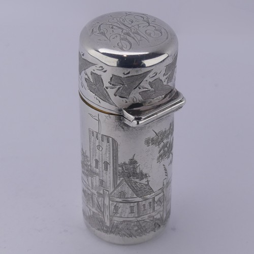 125 - Sampson Mordan; A Victorian silver Scent Bottle, hallmarked London 1882, of cylindrical form decorat... 