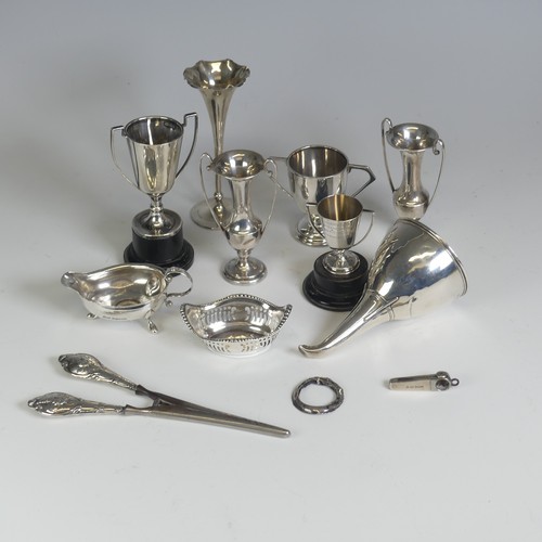 26 - A quantity of Scrap / Damaged Silver, including three small trophy cups, a Georgian wine Funnel, lac... 