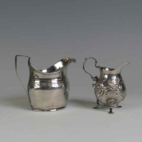 37 - A mid 18thC silver Cream Jug, marks rubbed, with foliate decoration, 9.5cm high, together with ... 