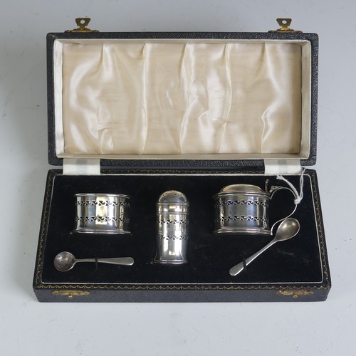 12 - A cased Elizabeth II silver three piece Cruet Set, by William Suckling Ltd., hallmarked Birmingham 1... 