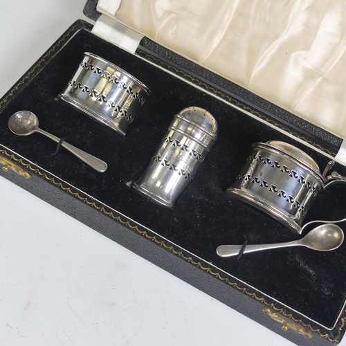 12 - A cased Elizabeth II silver three piece Cruet Set, by William Suckling Ltd., hallmarked Birmingham 1... 