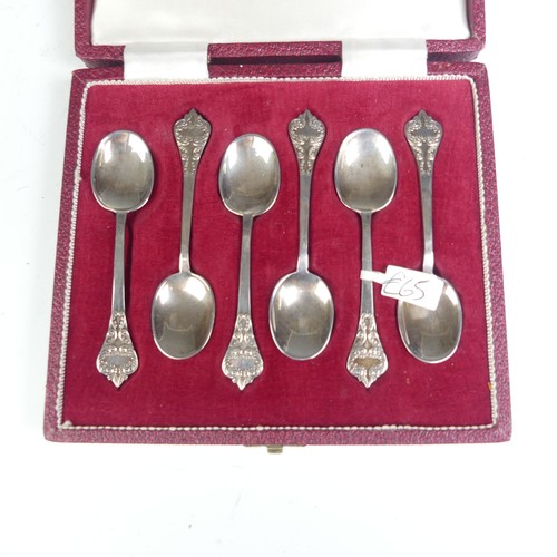 44 - A cased set of six George V silver commemorative 'Charles II lace back trefid' Spoons, by Francis Ho... 