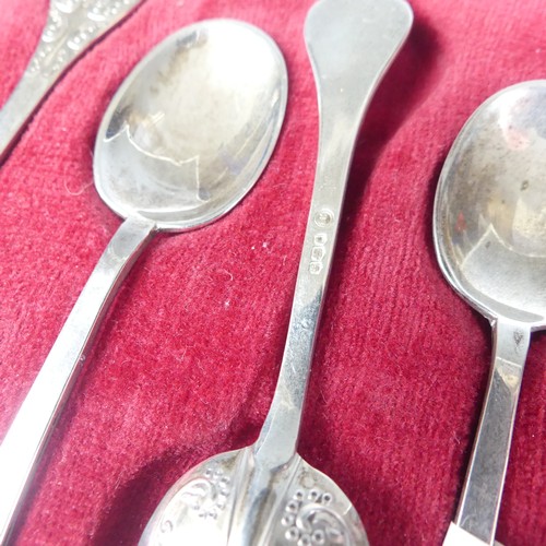 44 - A cased set of six George V silver commemorative 'Charles II lace back trefid' Spoons, by Francis Ho... 