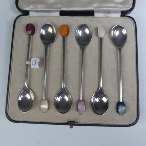 44 - A cased set of six George V silver commemorative 'Charles II lace back trefid' Spoons, by Francis Ho... 