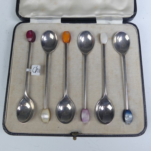 44 - A cased set of six George V silver commemorative 'Charles II lace back trefid' Spoons, by Francis Ho... 