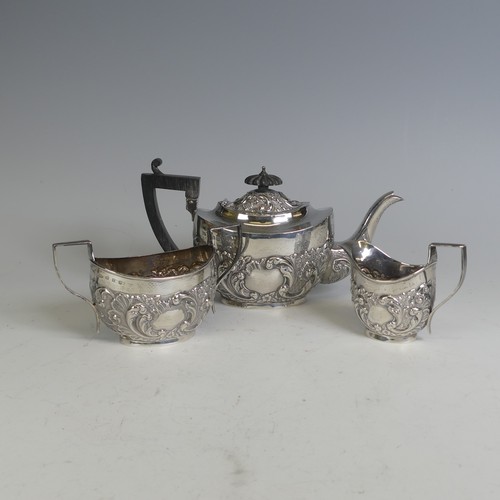 55 - A late Victorian silver three piece bachelor's Tea Set, by Walker & Hall, hallmarked Birmingham ... 