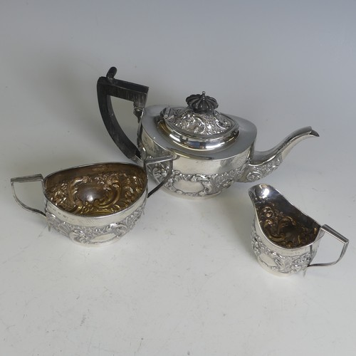 55 - A late Victorian silver three piece bachelor's Tea Set, by Walker & Hall, hallmarked Birmingham ... 