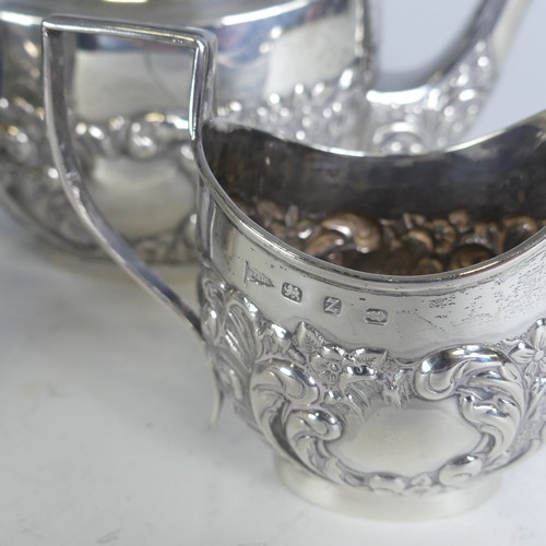 55 - A late Victorian silver three piece bachelor's Tea Set, by Walker & Hall, hallmarked Birmingham ... 