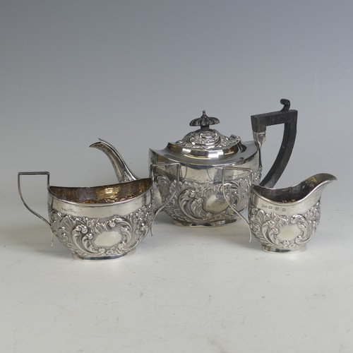 55 - A late Victorian silver three piece bachelor's Tea Set, by Walker & Hall, hallmarked Birmingham ... 