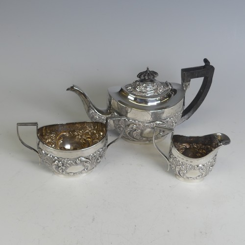 55 - A late Victorian silver three piece bachelor's Tea Set, by Walker & Hall, hallmarked Birmingham ... 