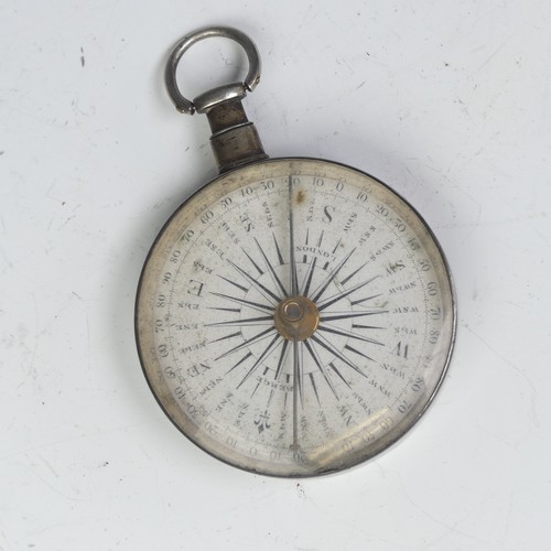 73 - A George III silver pocket Compass, hallmarked London, 1801, the dial signed for Berge, London, with... 