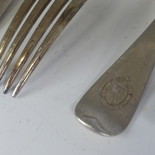 30 - A set of five Victorian Scottish silver Forks, hallmarked Edinburgh 1872, Old English pattern, crest... 