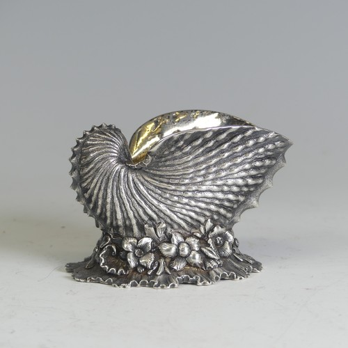 A William IV novelty silver Open Salt, by Joseph Angell I & John Angell I, hallmarked London 1836, in the form of a nautilus shell on naturalistic foliate ground, gilt interior, 9cm long, 5.3ozt.