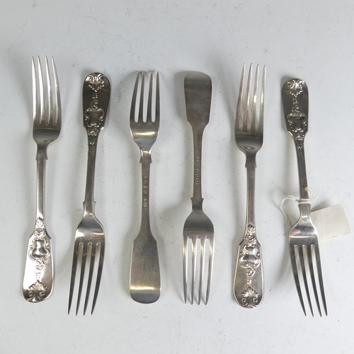 86 - A set of six Victorian silver Dessert Forks, by Chawner & Co., hallmarked London 1871, fancy fid... 