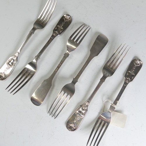 86 - A set of six Victorian silver Dessert Forks, by Chawner & Co., hallmarked London 1871, fancy fid... 