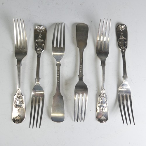 87 - A matched set of six Victorian silver Forks, four by Chawner & Co., hallmarked London 1871,... 