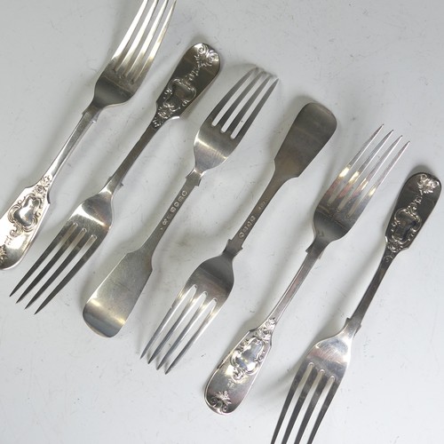 87 - A matched set of six Victorian silver Forks, four by Chawner & Co., hallmarked London 1871,... 