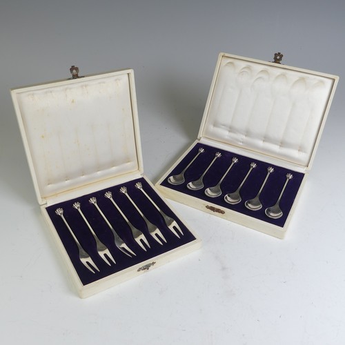 65 - A cased set of six Danish sterling silver Pickle Forks, marked 'DGS Sterling Denmark' with crown fin... 