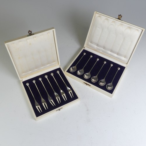 65 - A cased set of six Danish sterling silver Pickle Forks, marked 'DGS Sterling Denmark' with crown fin... 