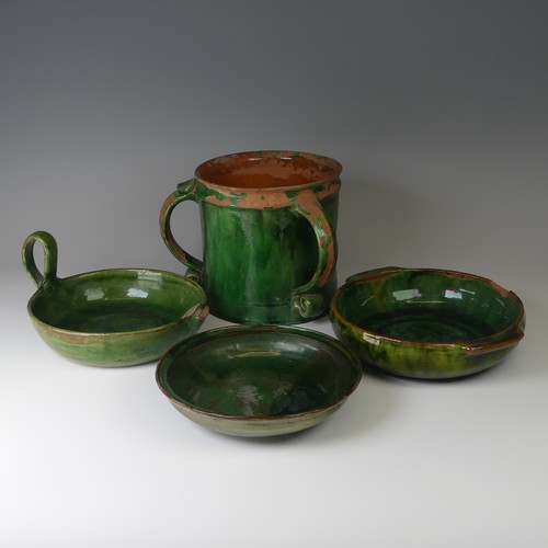 13 - Edwin Beer Fishley (1832-1912) a Fremington Pottery Tyg, of typical green glaze, one handle missing,... 