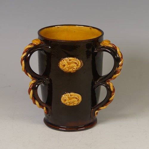 43 - William Fishley Holland (1888-1971) a Fremington pottery Tyg, in the Wrotham style, of deep treacle ... 