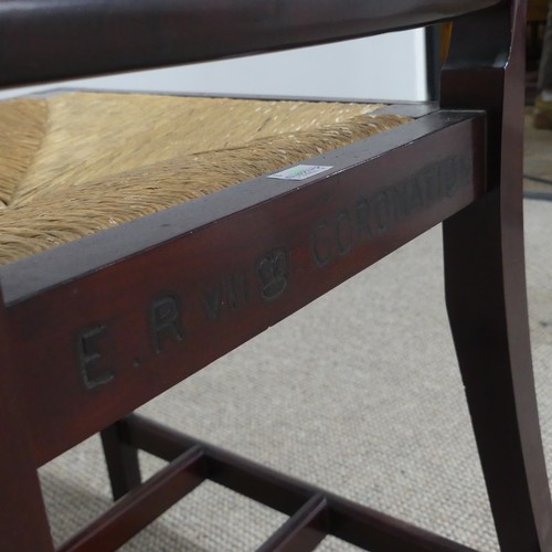 504 - An Edward VII mahogany slat back Coronation Chair, by Glenister of Wycombe, stamped makers mark to t... 