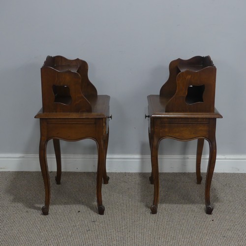 512 - A pair of 20th century French oak bedside Tables, with moulded top and shelves, over singular drawer... 