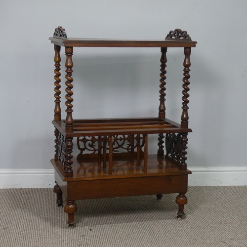 529 - A Victorian walnut Canterbury/Etagere, top raised on twisted supports and under tier, upon turned le... 