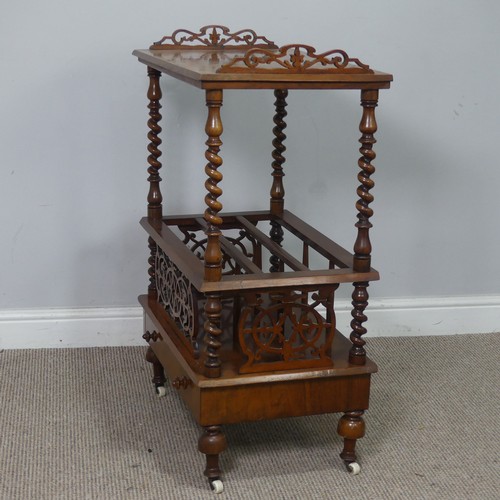 529 - A Victorian walnut Canterbury/Etagere, top raised on twisted supports and under tier, upon turned le... 