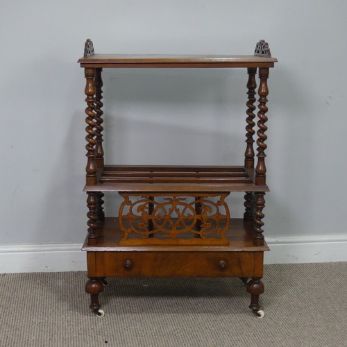 529 - A Victorian walnut Canterbury/Etagere, top raised on twisted supports and under tier, upon turned le... 