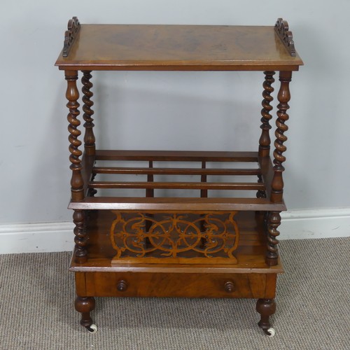 529 - A Victorian walnut Canterbury/Etagere, top raised on twisted supports and under tier, upon turned le... 