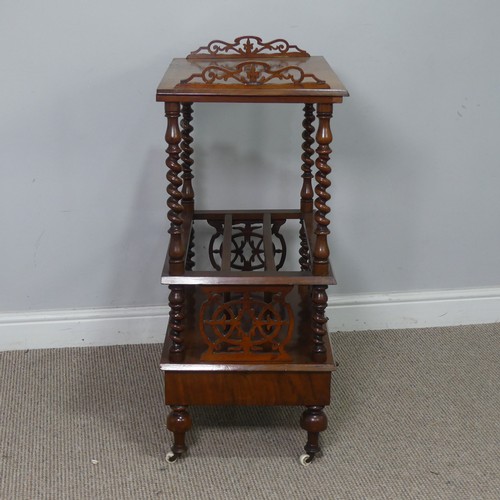 529 - A Victorian walnut Canterbury/Etagere, top raised on twisted supports and under tier, upon turned le... 