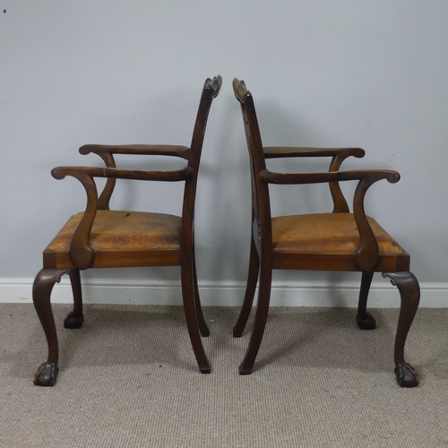 534 - A pair of Georgian mahogany Chippendale style Armchairs, shaped headrests over pierced splat backs, ... 