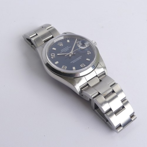 141 - A Rolex Oyster Perpetual Date stainless steel bracelet Watch, ref. 15200, with blue dial, serial no.... 