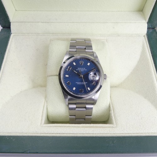 141 - A Rolex Oyster Perpetual Date stainless steel bracelet Watch, ref. 15200, with blue dial, serial no.... 