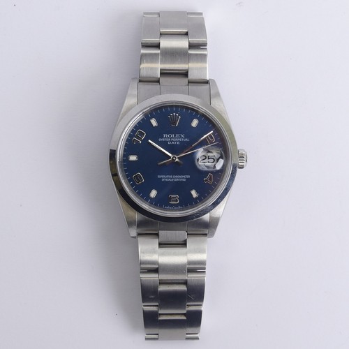 141 - A Rolex Oyster Perpetual Date stainless steel bracelet Watch, ref. 15200, with blue dial, serial no.... 