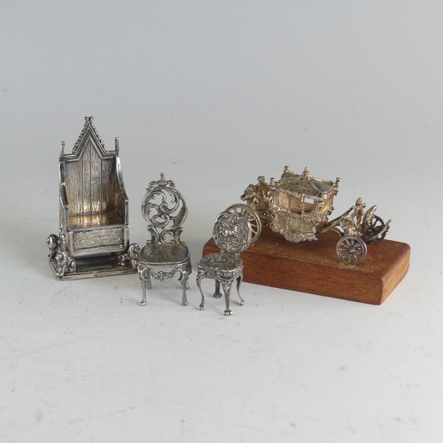 85 - An Elizabeth II miniature silver Coronation Chair, by Richards & Knight, hallmarked Birmingham 1... 