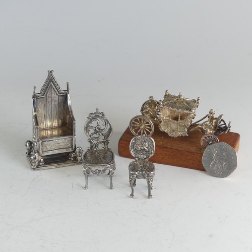 85 - An Elizabeth II miniature silver Coronation Chair, by Richards & Knight, hallmarked Birmingham 1... 