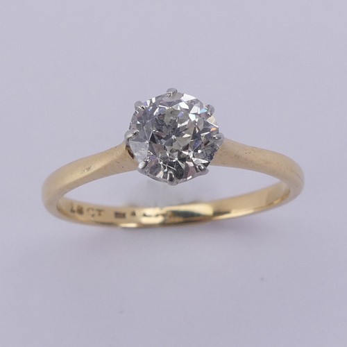 180 - A diamond solitaire Ring, the circular stone approx. 0.7ct, claw set in 18ct yellow gold and platinu... 