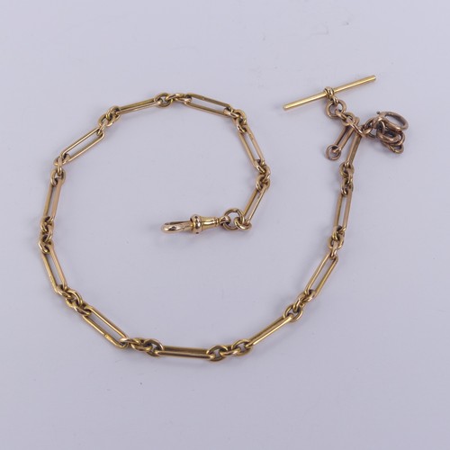 242 - A 15ct yellow gold Watch Chain, one end with clip fitting, the other a series of bolt rings with a T... 