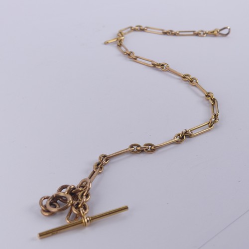 242 - A 15ct yellow gold Watch Chain, one end with clip fitting, the other a series of bolt rings with a T... 